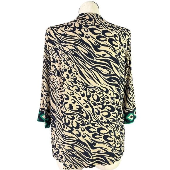 Susan Graver Cardigan Womens L Beige Multi Liquid Knit Border Print 3/4 Sleeve - Picture 5 of 6